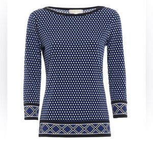 Michael Kors Blue and White Patterned Long Sleeve Top